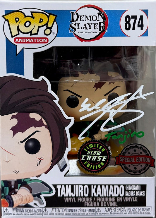 Zach Aguilar Signed Funko Pop Demon Slayer Tanjiro Kamado #874 Glow Chase - Atomili Collectables